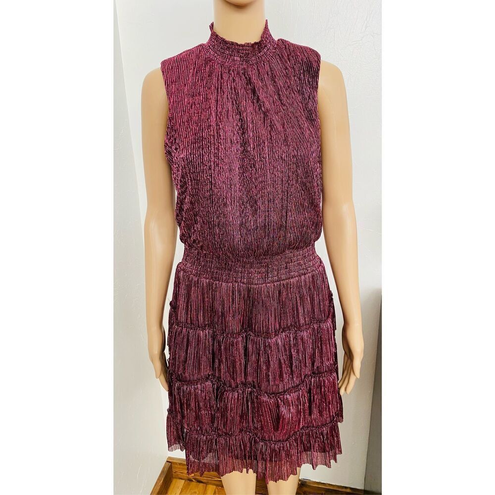 MSK Pink & Black Metallic High Collar Dress Size Medium